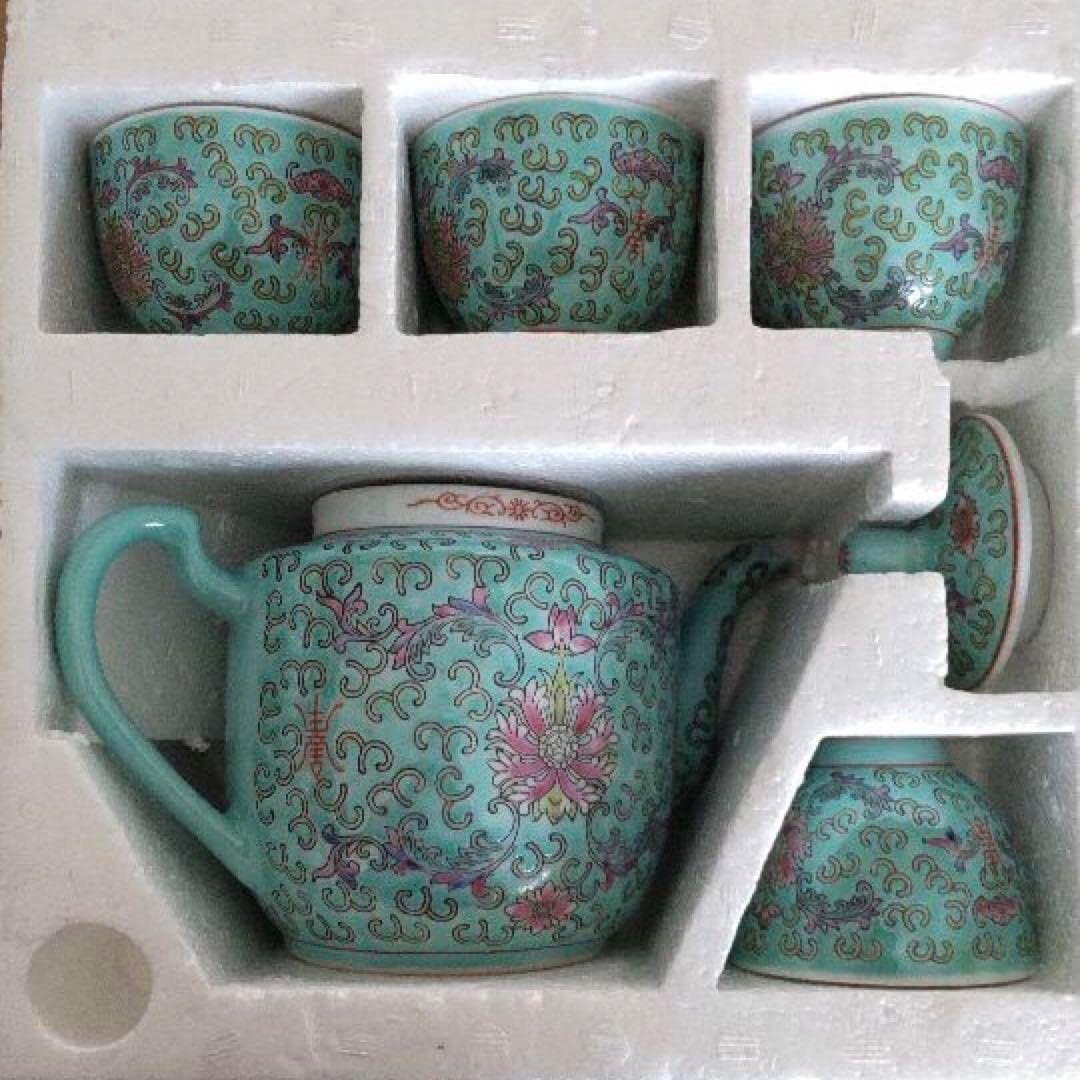 萩焼茶器セット 松綠 特注栃の木お盆付き 萩焼茶器セット 松綠 特注